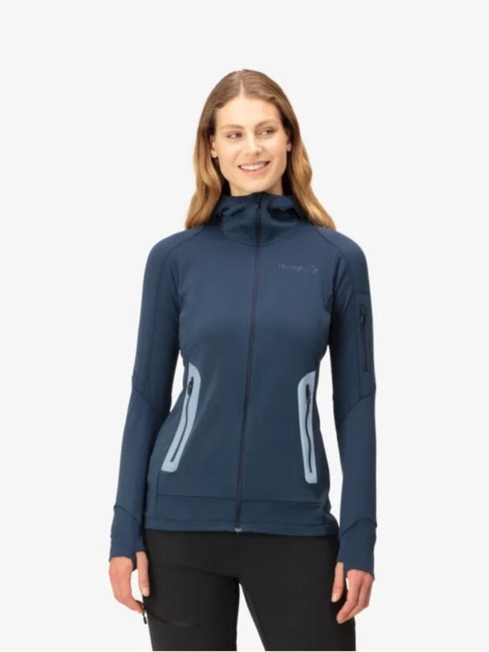 Norrona Falketind Power Grid Hooded Full Zip Jacket Dark Blue, Womens Size Small